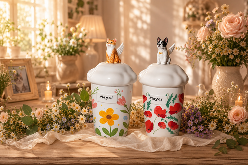Angel pet memorial ceramic urn with custom angel sculpture lid Jingdezhen