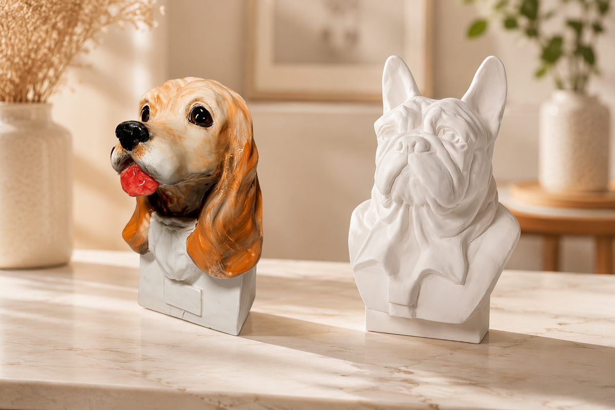 Custom pet bust portrait ceramic sculpture urn dressed in suit or gown Jingdezhen