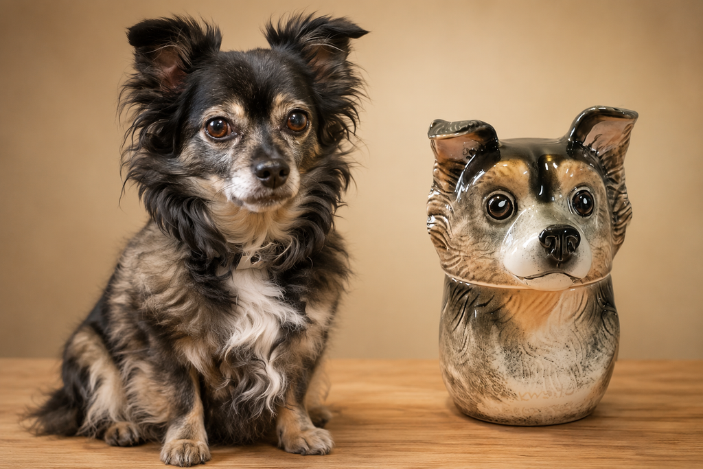 Custom hand-painted dog portrait memorial urn in Jingdezhen ceramic