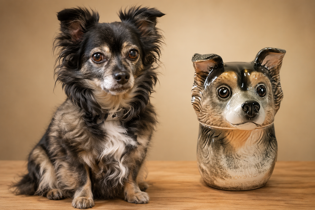 Custom hand-painted dog portrait memorial urn in Jingdezhen ceramic