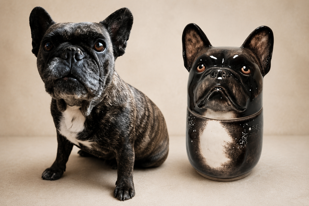 Custom hand-painted dog portrait memorial urn in Jingdezhen ceramic
