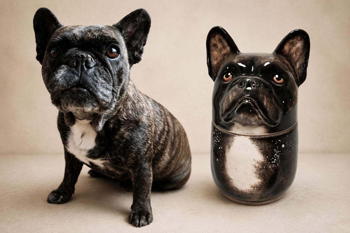 Custom hand-painted dog portrait memorial urn in Jingdezhen ceramic