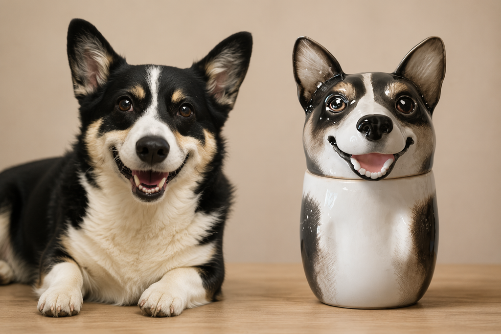 Custom hand-painted dog portrait memorial urn in Jingdezhen ceramic