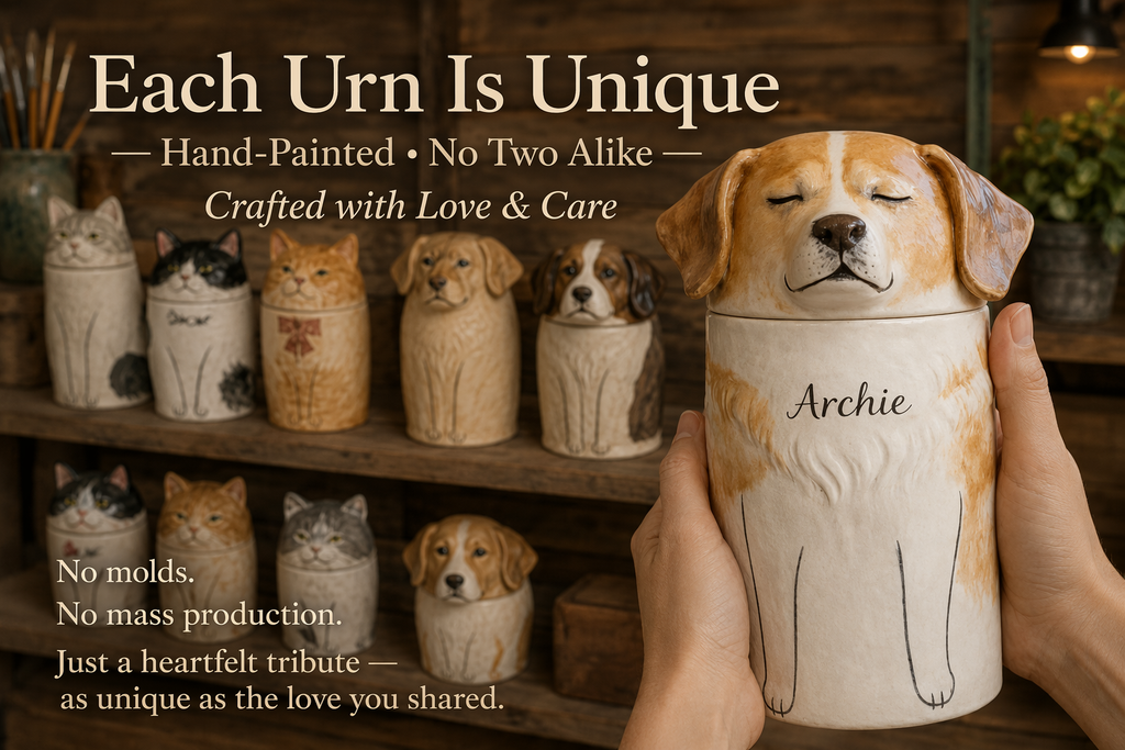 Custom hand-painted dog portrait memorial urn in Jingdezhen ceramic