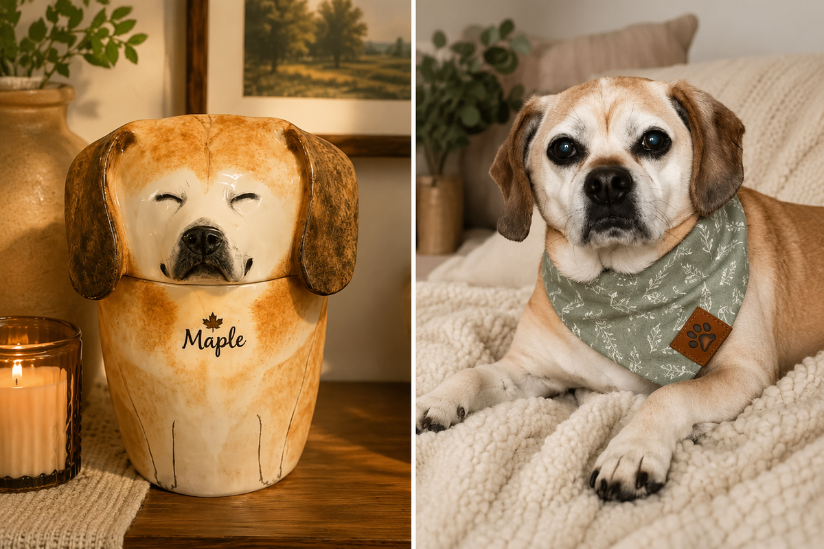 Custom hand-painted dog portrait memorial urn in Jingdezhen ceramic