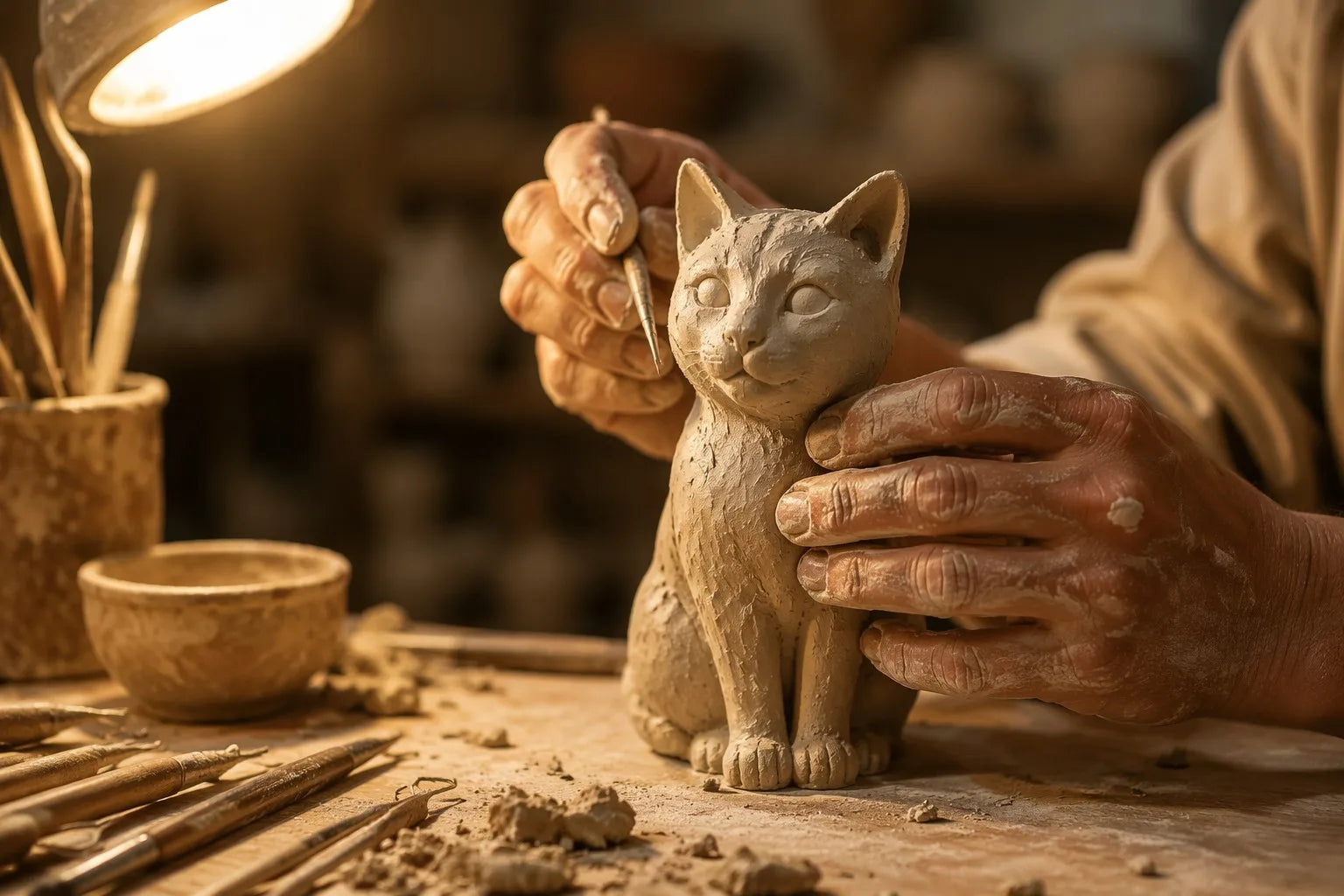 Sculpting — hand-shaped ceramic clay